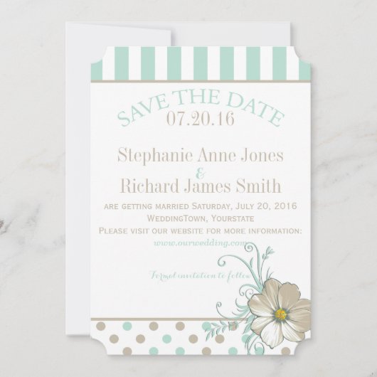 MINT BISQUE STIPPEN STRIPES Save the Date Kaart (Voorkant)