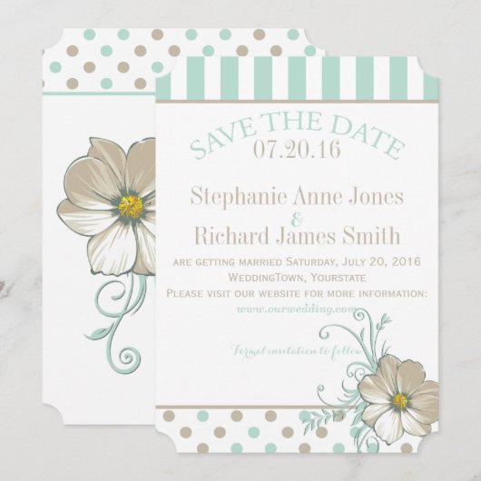 MINT BISQUE STIPPEN STRIPES Save the Date Kaart (Voorkant / Achterkant)