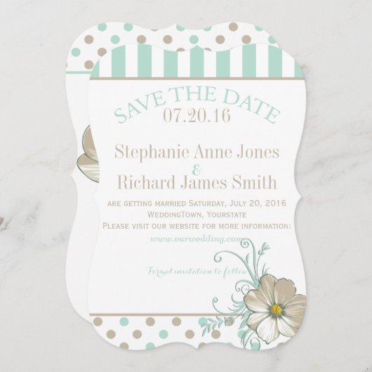 MINT BISQUE STIPPEN STRIPES Save the Date Kaart (Voorkant / Achterkant)
