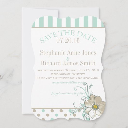 MINT BISQUE STIPPEN STRIPES Save the Date Kaart (Voorkant)