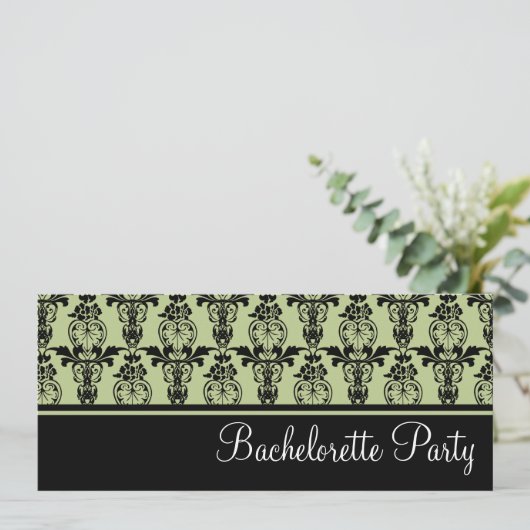 Mint & Black Damask Bachelorette Party Invitation Kaart (Staand voorkant)