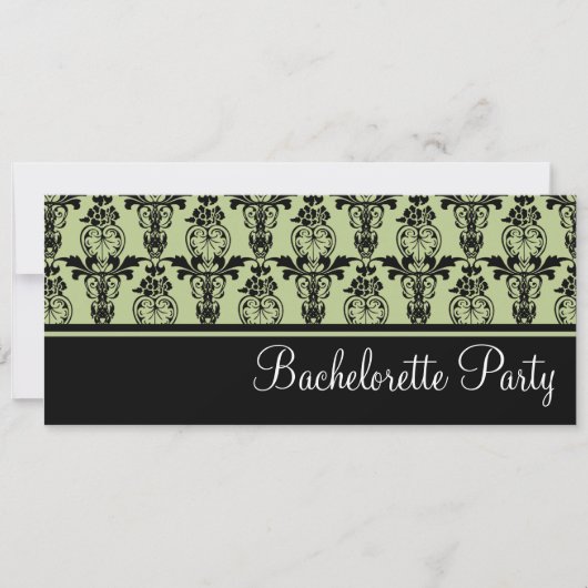 Mint & Black Damask Bachelorette Party Invitation Kaart (Voorkant)