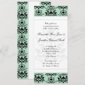 Mint & Black Damask met White Slim Wedding Invite Kaart (Voorkant / Achterkant)