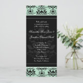 Mint & Black Damask Slim Wedding Invite Kaart (Staand voorkant)