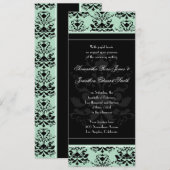 Mint & Black Damask Slim Wedding Invite Kaart (Voorkant / Achterkant)