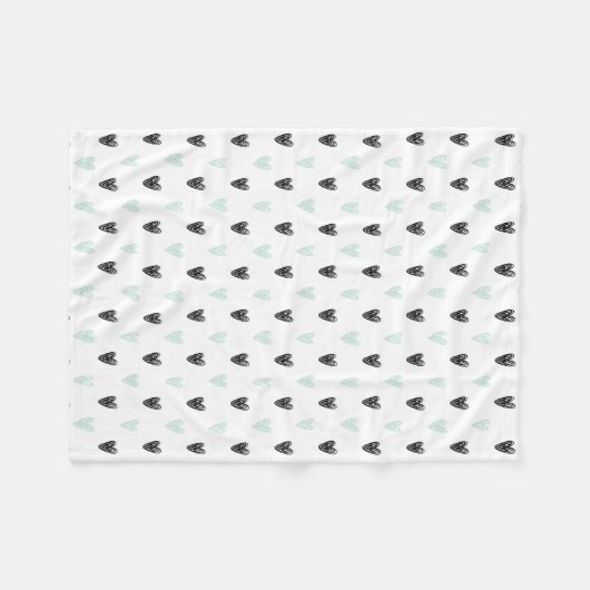 Mint & Black Hearts Doodles Patroon Deken (Voorkant (Horizontaal))