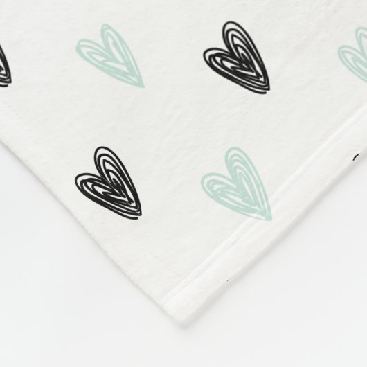 Mint & Black Hearts Doodles Patroon Deken (Hoek)