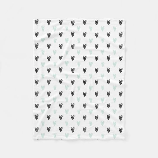 Mint & Black Hearts Doodles Patroon Deken (Voorkant)