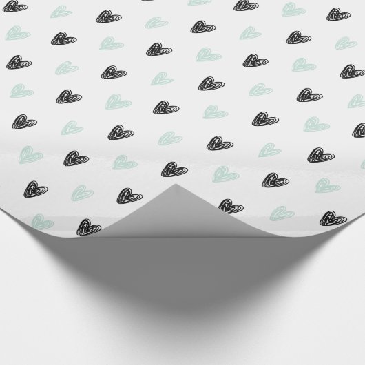 Mint & Black Hearts Doodles Patroon Inpakpapier (Hoek)