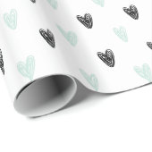 Mint & Black Hearts Doodles Patroon Inpakpapier (Rol Hoek)