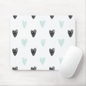 Mint & Black Hearts Doodles Patroon Mousepad Muismat (Met muis)