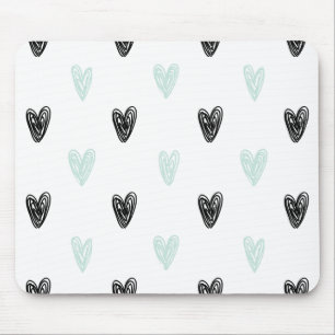 Mint & Black Hearts Doodles Patroon Mousepad Muismat