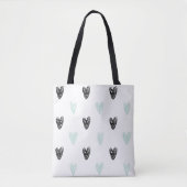 Mint & Black Hearts Doodles Pattern Canvas tas (Voorkant)