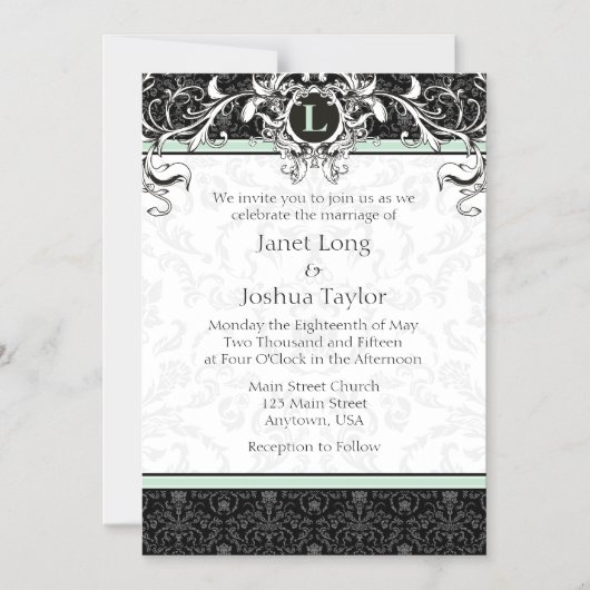 Mint Black Monogram Magnetic Wedding Invitation Magnetische Uitnodiging (Voorkant)