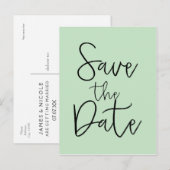 Mint & Black SAVE THE DATE moderne script ansichtk Aankondigingskaart (Voorkant / Achterkant)