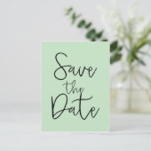 Mint & Black SAVE THE DATE moderne script ansichtk Aankondigingskaart (Staand voorkant)