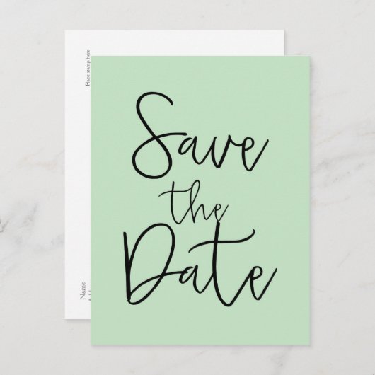 Mint & Black SAVE THE DATE Moderne Script Postkaar Aankondigingskaart (Voorkant / Achterkant)