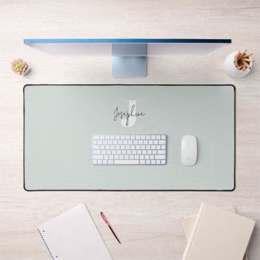 Mint Blau Minimalistisch Monogram Bureaumat (Kantoor 1)