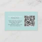Mint Blau Witte Script QR Code Foto Make-up Visitekaartje (Achterkant)