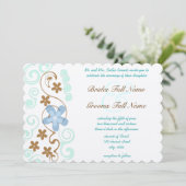 Mint Blauw & Bruin Swirl Bloemen Huwelijk Kaart (Staand voorkant)