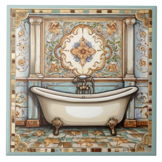 Mint Blauw en Beige Badkuip Badkamer Tegel Tegeltje (Voorkant)