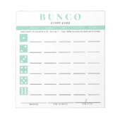 Mint Blauw en Wit Bunco Scorekaart Notitieblok (Voorkant)