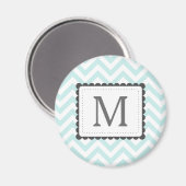 Mint Blauw en Wit Chevron Aangepast Monogram Magneet (Voorkant / Achterkant)