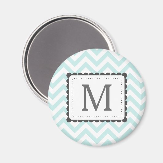 Mint Blauw en Wit Chevron Aangepast Monogram Magneet (Voorkant / Achterkant)