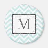 Mint Blauw en Wit Chevron Aangepast Monogram Magneet (Voorkant)