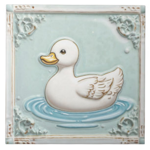 Mint Blauw en Wit Schattige Baby Duck Badkamer Tegeltje