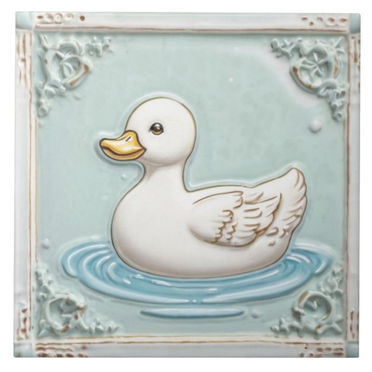 Mint Blauw en Wit Schattige Baby Duck Badkamer Tegeltje (Voorkant)