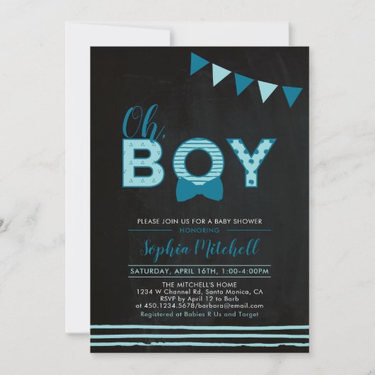 Mint blauw en zeemacht | Chalkboard "Oh Boy"-Baby  Kaart (Voorkant)