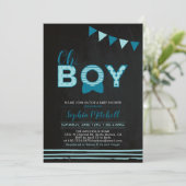 Mint blauw en zeemacht | Chalkboard "Oh Boy"-Baby  Kaart (Staand voorkant)