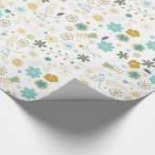 Mint Blauw Geel Chic Bloemen Verjaardag Cadeaupapier (Hoek)