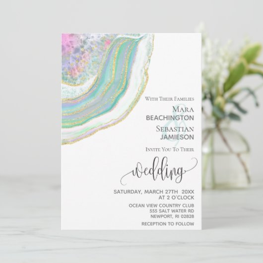 *~* Mint Blauw Goud Glitter Agaat AR5 bruiloft Kaart (Staand voorkant)