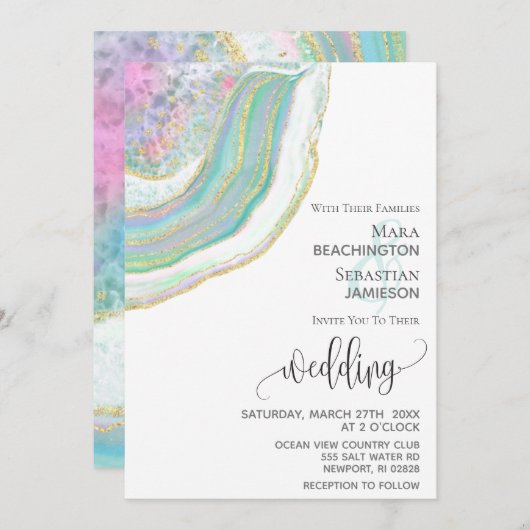 *~* Mint Blauw Goud Glitter Agaat AR5 bruiloft Kaart (Voorkant / Achterkant)