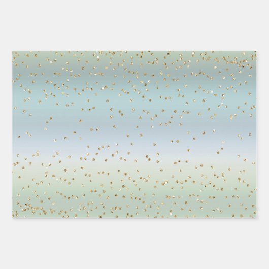 Mint Blauw Goud Strepen Kerstbomen Sparkle Inpakpapier Vel (Voorkant 3)