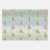 Mint Blauw Goud Strepen Kerstbomen Sparkle Inpakpapier Vel (Voorkant)