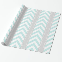 Mint blauw, grijs, wit Chevron strepen patroon Cadeaupapier