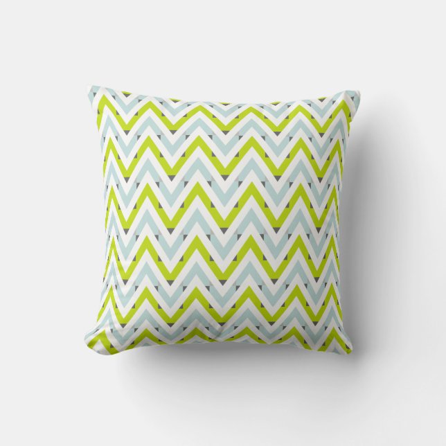 Mint Blauw & Groen Chevron geometrisch patroon Kussen (Voorkant)