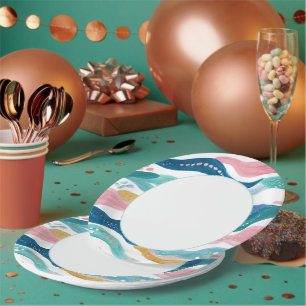 Mint Blauw Groen Roze Golvende Strepen Strand Verj Papieren Bordje