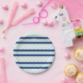 Mint Blauw & Navy Stripes Chevron patroon Papieren Bordje (Feest)