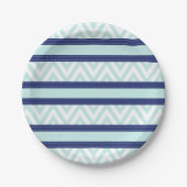 Mint Blauw & Navy Stripes Chevron patroon Papieren Bordje (Voorkant)