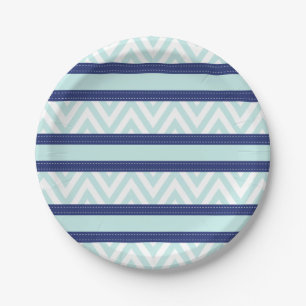 Mint Blauw & Navy Stripes Chevron patroon Papieren Bordje