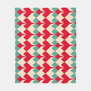 Mint blauw, rode harten tegel patroon. fleece deken