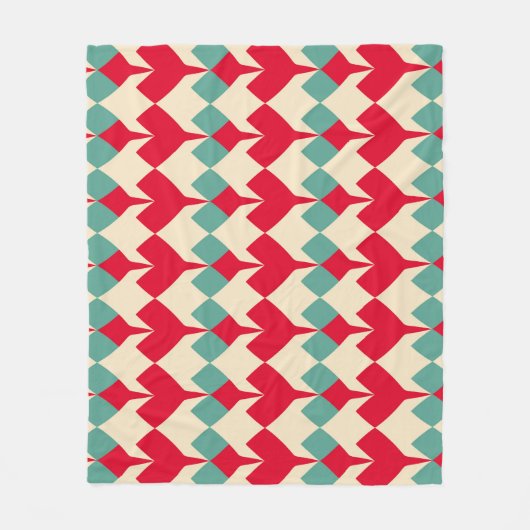 Mint blauw, rode harten tegel patroon. fleece deken (Voorkant)