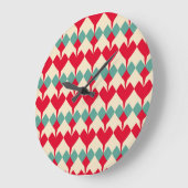 Mint blauw, rode harten tegel patroon. grote klok (Hoek)