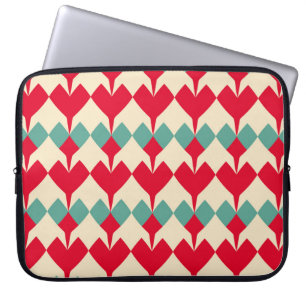 Mint blauw, rode harten tegel patroon. laptop sleeve