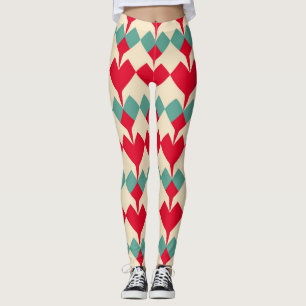 Mint blauw, rode harten tegel patroon. leggings
