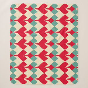 Mint blauw, rode harten tegel patroon. sherpa deken
